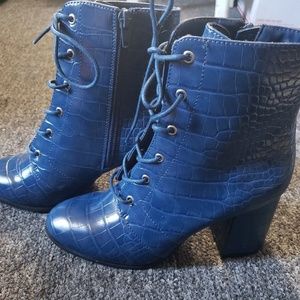 Blue Patent Croc Booties